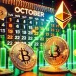 a vibrant and dynamic image depicting the cryptocurrency market in october showing upward trends and bullish momentum