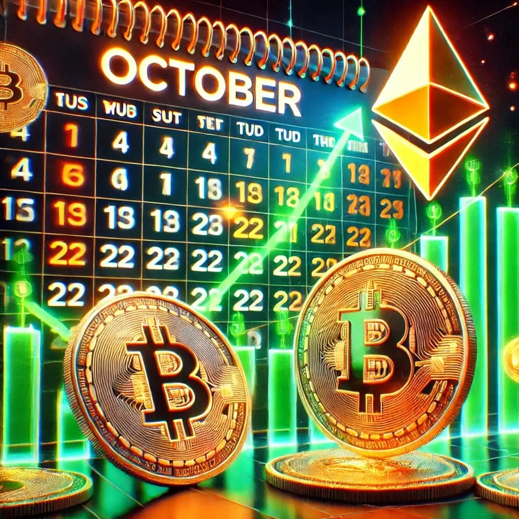 a vibrant and dynamic image depicting the cryptocurrency market in october showing upward trends and bullish momentum
