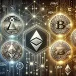 a visual representation of digital cryptocurrencies sol, avax, ada, dot, link