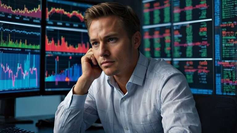 man in deep thinking about stock trading