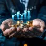 man is holding a slumps of gold coins